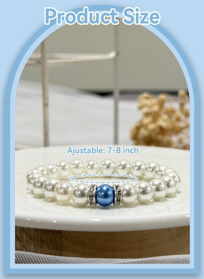 Daxtril Something Blue Gift for Bride, Bridal Shower Gifts for Bride to be White Pearl Bracelet, Meaningful Gift Card Party Wedding Accessories Christmas Gifts - Image 2